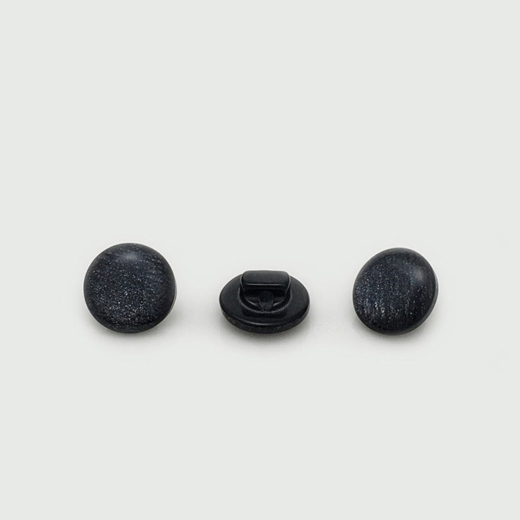 Black shimmer dome button front back and side views