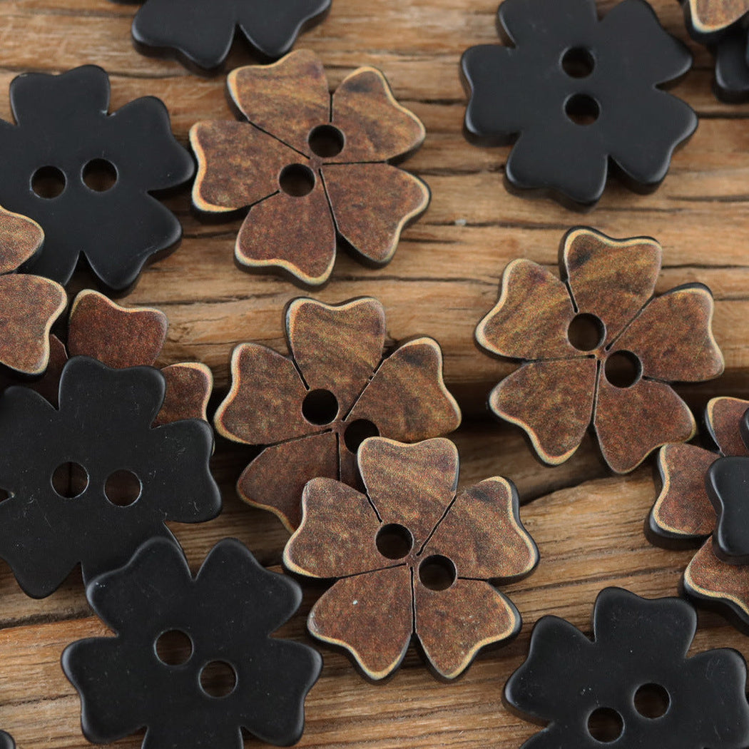 Brown layered petal two hole buttons