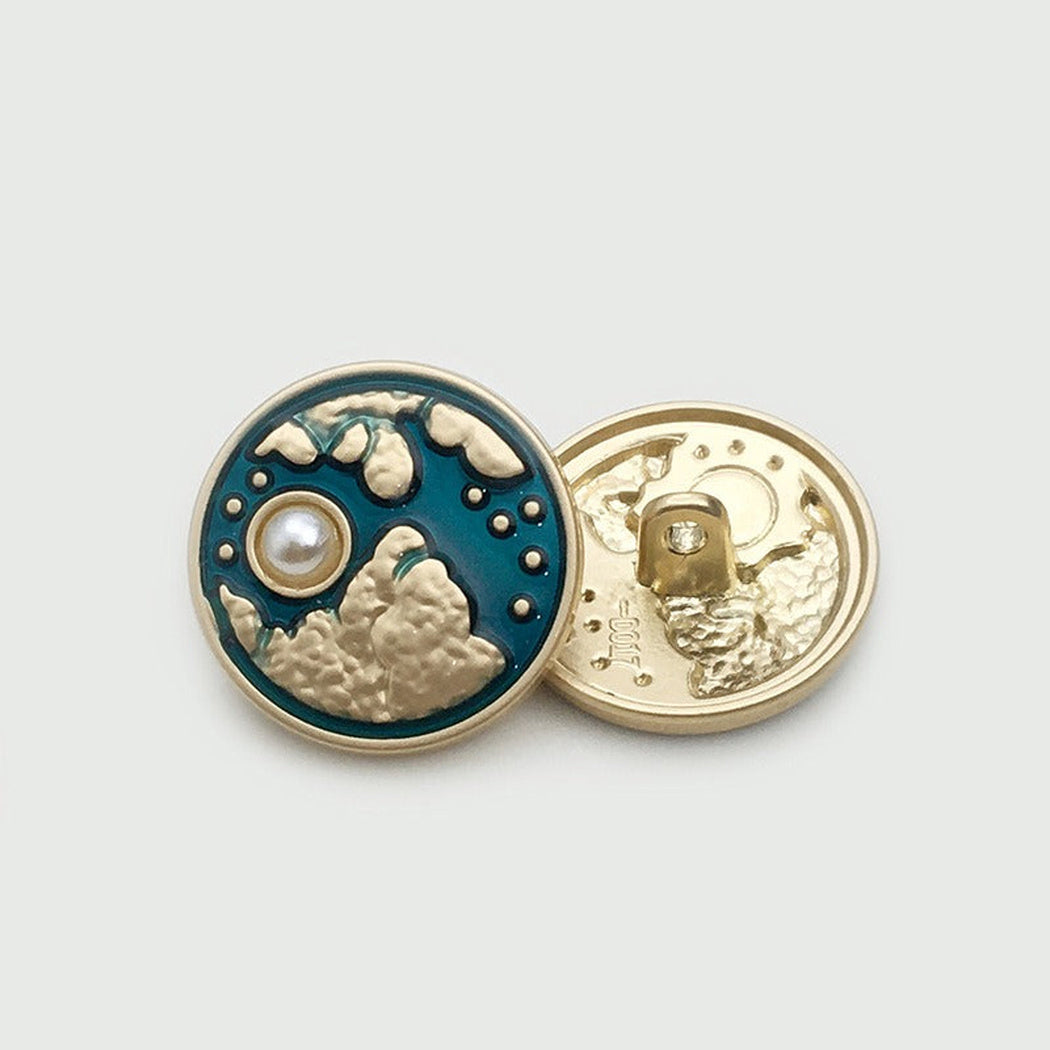 Gold tone sun cloud button, front and back