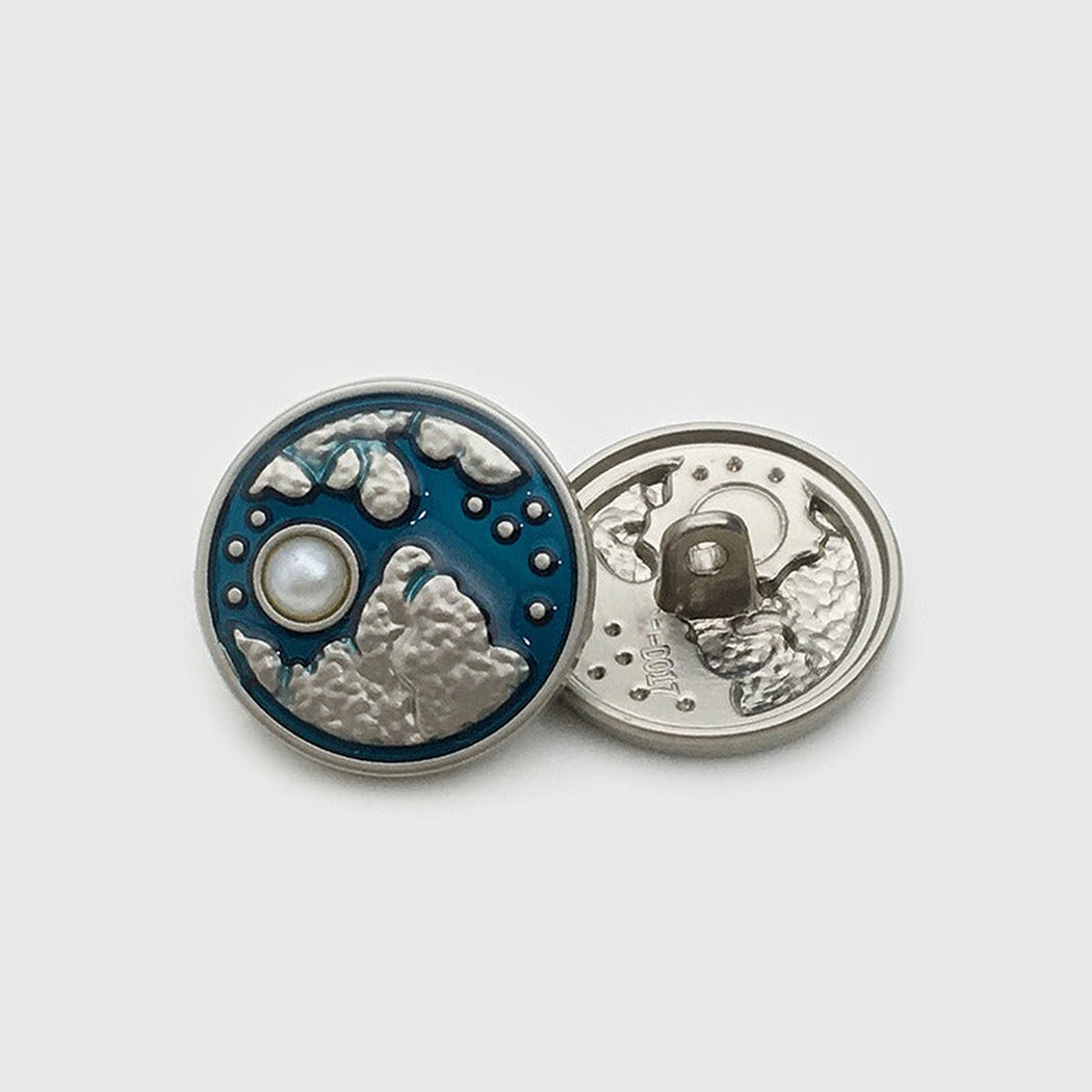 Silver tone sun cloud button, front and back