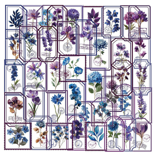 Lunira - Purple Blue Floral Label Sticker Pack
