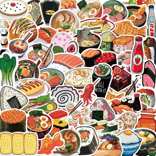 55张日式食物涂鸦贴纸装饰DIY手账本平板手机滑板车电脑防水贴画
