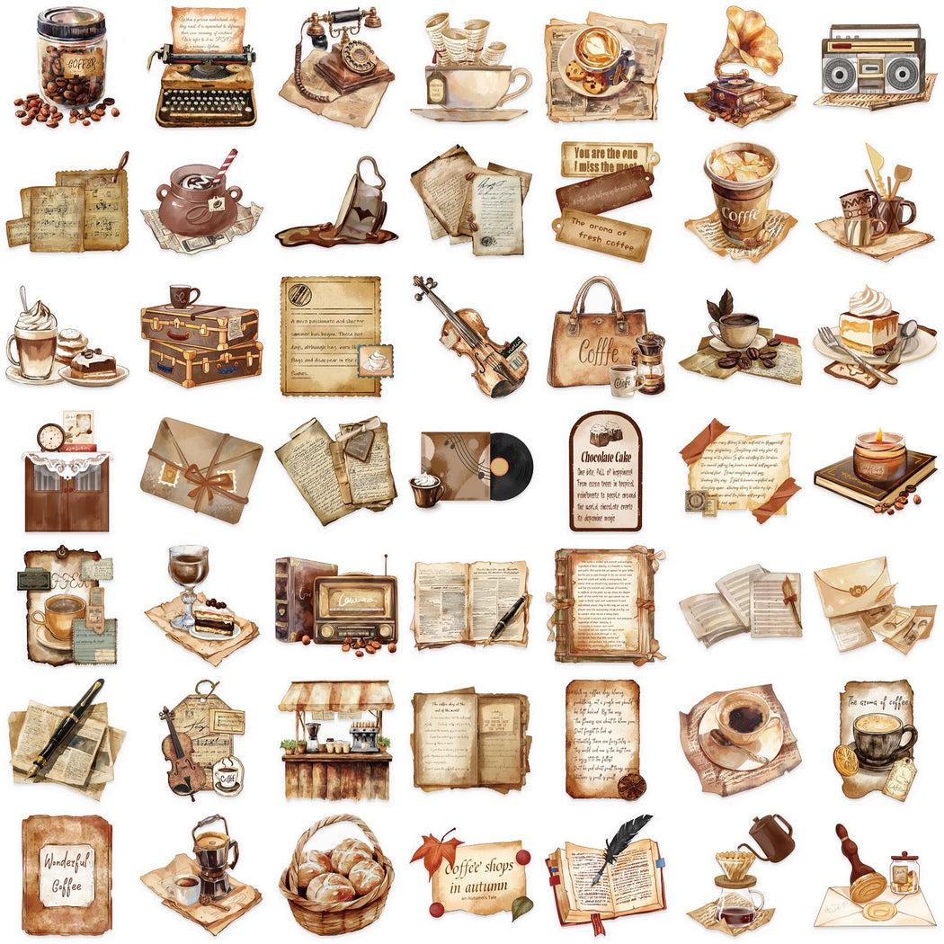 Lunira - Coffee Vintage Clear 50-Piece Sticker Pack