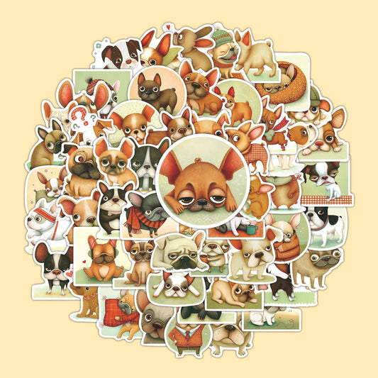 Lunira - French Bulldog Cartoon 55-Piece Sticker Pack