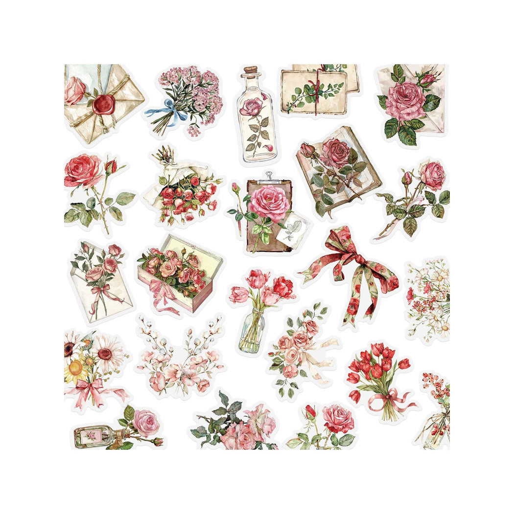 Lunira - 50 Piece Flower and Letter PET Stickers pack