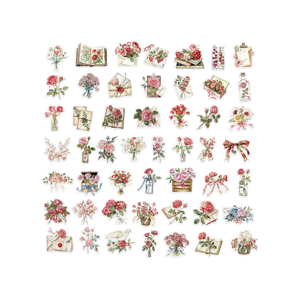 Lunira - 50 Piece Flower and Letter PET Stickers pack