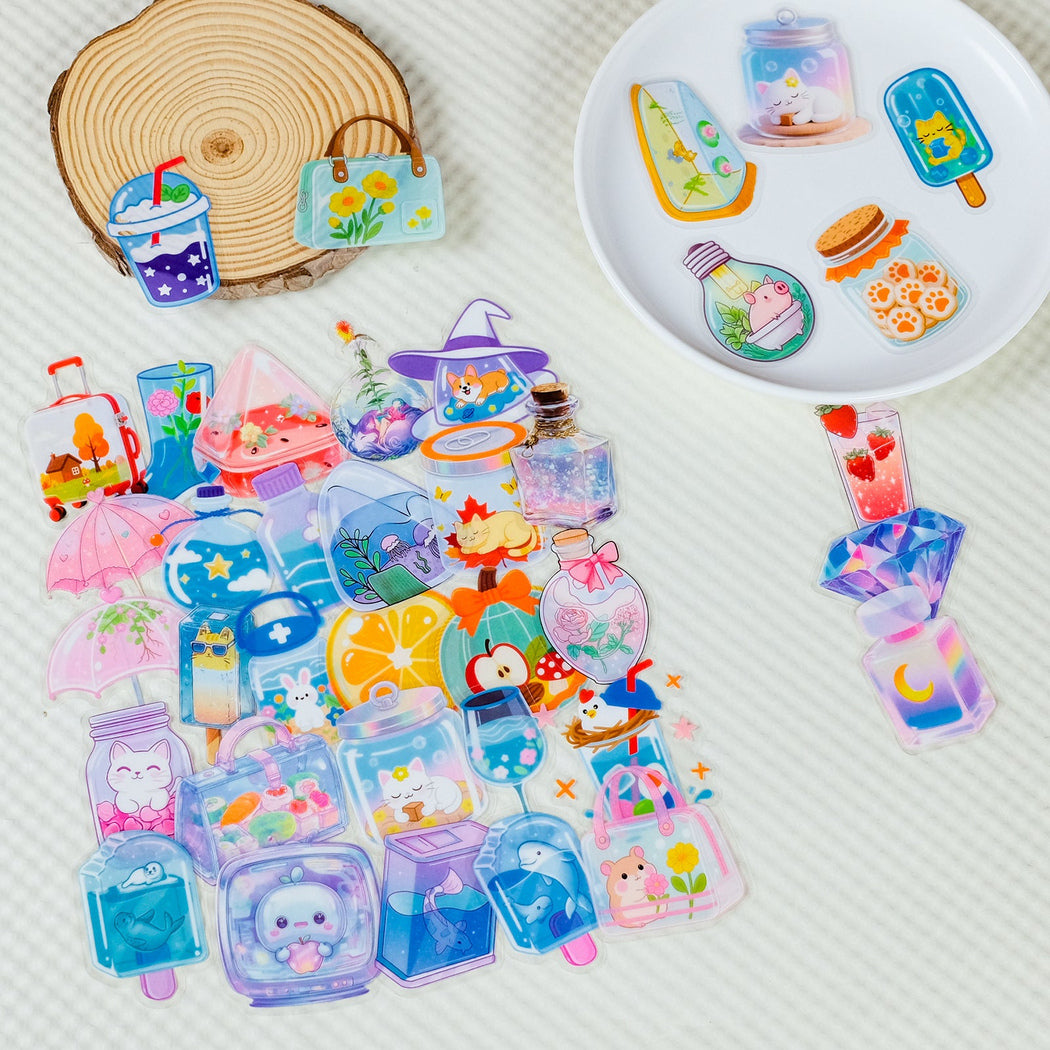 56 New Small Fresh Cartoon Transparent Items Pet Sticker Cute High Yield Notebook Waterproof Sticker